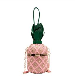 Mini personality pineapple style small fresh artistic girl Instagram single shoulder crossbody riveted chain cylinder bag