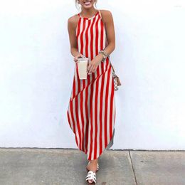 Casual Dresses SOJINM 2024 Maxi For Women Stripe Printed Sleeveless Causal Summer Beach Dress Sling Long Streetwear