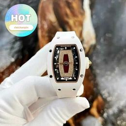 Designer Wrist Watch RM Wristwatch RM07-01 Womens Series RM07-01 Black Lip 18K Rose Gold Snowflake Diamond Womens White