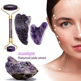 Amethyst Face Massage Roller/ Gua Sha Massager For face Natural Jade Anti Wrinkle Skin Scraping guasha Lifting Relieve Fine Line 240312