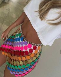 New Womens Sexy Nightclub Short Skirt Colorful Sequin Color Matching Hand-woven Hollow