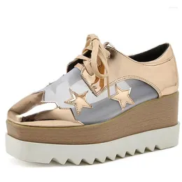 Dress Shoes Women Summer Mesh Platform Sneakers Trainers Gold Silver 8CM High Heels Wedges Outdoor Breathable Casual Woman