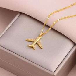 Pendant Necklaces Fashion 18K Gold Plated Airplane For Women Trendy Female Stainless Steel Clavicle Chain Jewelry Wholesale