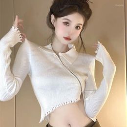 Women's Knits Cardigan Sweater Sexy Top Women Spring And Autumn High Waist Spicy Girl Unique Irregular Knitted Female