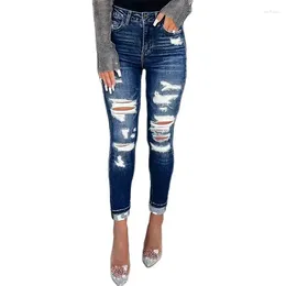 Women's Jeans Fashion Women Slim Fit Stretch Pencil Spring Summer Casual Denim Trousers Female Long Pants Trend Broken Holes Streetwear