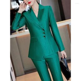 Women's Two Piece Pants PZLCXH Striped Suits For Women 2024 Asymmetrical Single Breasted Blazer Office Ladies Wide Leg 2 Sets