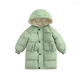 Jackets Infant Kids Baby Winter Hooded Jacket With Long Version Single-Breasted Simple Style Warm Clothing 2024 Fashion