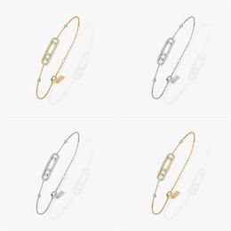 Sliding Diamond Charm Bracelet Luxury Brand Designer 18K Gold Silver Plated Move Crystal Pendant Chain Bracelet Women Fashion Jewelry Wedding Party Gift