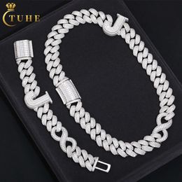 25mm Buguette Moissanite Cuban Link Chain with Letter j Personalised Custom Hip Hop Jewellery S925 Silver Iced Out Rapper Fashion