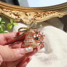 Pins Brooches GLSEEVO Christmas Alarm Clock Gold Plated Brooch Colored Zircon Bow Natural Freshwater Pearl Embellished Brooch Holiday GO0514 L240323