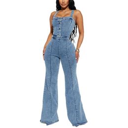 2024 New Fashion Casual Sexy Wide Leg Flared Denim Jumpsuit for Women