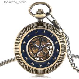 Pocket Watches Mechanical es Janese ment Dark Blue Stars Style Vintage Fob Chain Pocket Mens Womens Pendant with bag Gifts L240322