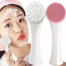 3d Double Side Face Wing Brush with OFT Fur Silica Instrument for Home Based Manual Face Clean and Pores Deep Cleanin F3tP#