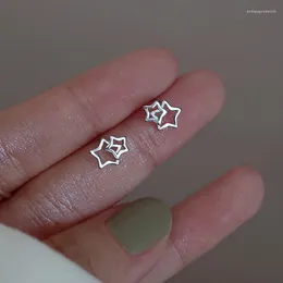 Stud Earrings Vintage Pentagram Hollow Star Hoop Earring 2024 Trend Silver Color Plated For Women Fashion Accessories Aesthetic Jewelry Gift