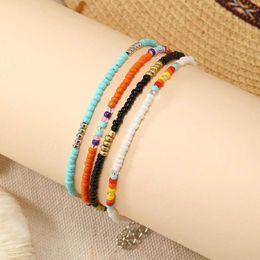 Colorful Rice Bead Woven Ankle Bracelet, Summer Beach Surfing Couple's Foot Accessories