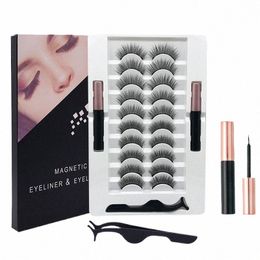 magic 3/5/7/10Pairs Magnete False Mink Eyeles Set Magnetic Liquid Eyeliner Glue Free Eye Makeup Extend Fluffy Les F92T#
