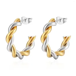 Hoop Earrings Vintage Style Stainless Steel Double Twist Design Retro For Women