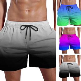 Running Shorts Men Beach Men's Quick-dry With Elastic Drawstring Waist Gradient Colour Wide Leg Pockets For Fitness