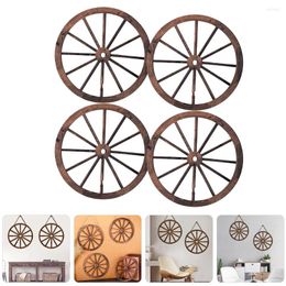 Decorative Figurines 4 Pcs Wall Decor Vintage Ornament Living Room Wood Wheel Outdoor Indoor