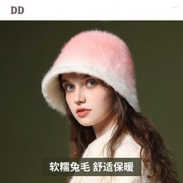 Berets Knitted Fur Cold Autumn Winter Gradient Warm Fisherman Hat Women Outdoor Cycling Ear Protection Cap Female