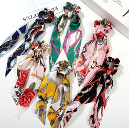 Chiffon Bowknot Silk Hair Scrunchies Women Elastic HairBands Ponytail Holder Scarf Rubber Hair Tie Rope Accessories3291981