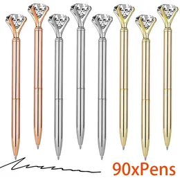 90Pcs Big Crystal Diamond Ballpoint Pen Metal Pens School Office Supplies Gift