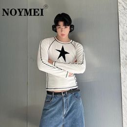 NOYMEI Star Patternautumn Niche Design Y2K Spicy Style Colour Contrast Pentagram Fashion Long Sleeved T-shirts Men Top WA2045 240312
