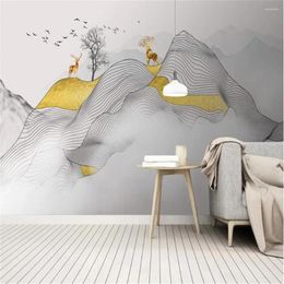 Wallpapers Custom Large Wallpaper Mural Chinese Style Abstract Ink Line Smoke Landscape Art Artistic Conception Elk Background Wall