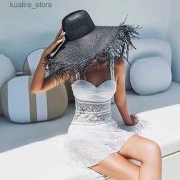 Wide Brim Hats Bucket Hats New Summer Wide-brimmed Solid Colour Sun Hats Ladies Fashion Outdoor UV Protection UPF Straw Hat Seaside Holiday Panama Beach Hat L240322