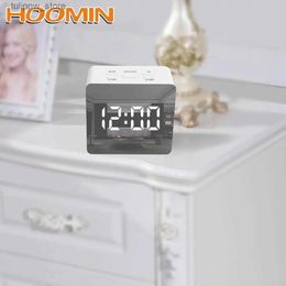 Desk Table Clocks HOOMIN Digital LED Display Desktop Mirror Clock with Snooze Function Thermometer USB Battery Operated Desk Table Alarm Clocks L240323