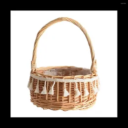 Decorative Flowers Woven Storage Basket And Ribbon Wedding Flower Girl Baskets Wicker Rattan For Home Garden Decor