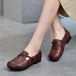 Casual Shoes 2024 Spring And Autumn Models Cowhide Single Genuine Leather Women's Retro Soft Sole Non-slip Mother