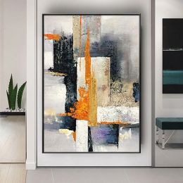 Calligraphy Nordic Warm Decoration Picture Abstract Colour Block Gold Oil Painting Modern Handmade Canvas Poster For Living Room Decor Mural