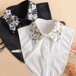 Sequined Womans Detachable Collars White Ladies Tie Black False Fake Collar Shirt Women Beading Removable Nep Kraagie 240314