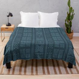 Blankets Petrol Blue-green Dots Lines And Stripes On Textured Cloth - Abstract Geometric Pattern Throw Blanket Cotton Knit