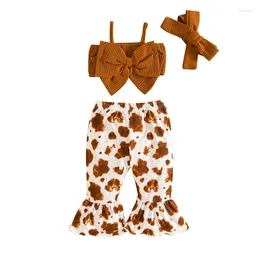 Clothing Sets Baby Girls Pants Set Spaghetti Straps Bowknot Camisole With Spots Cow Print Flare