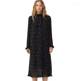 Casual Dresses Women Autumn And Winter Floral Ruffled High-neck Smock-sleeved Pleated Loose Dress