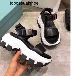 Pradoity Prax praddas Family p Pada Dad Cowhide Shoes Womens Flat Button Thick Soled Muffin Raised Open Toe Gear Sandals