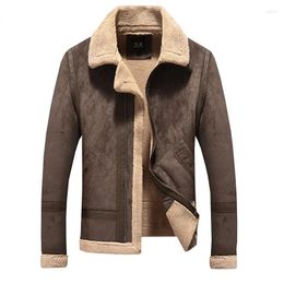 Men's Jackets Personality Men Suede Leather Jacket Winter Warm Outwear Faux Lamb Wool Fur Coat Drop M-5XL