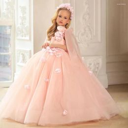 Girl Dresses Elegant Ball Gown Flower Dress For Wedding Floral Applique Tulle Princess First Communion Bow Puffy Birthday