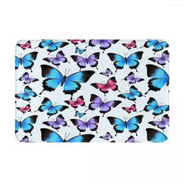 Carpets Colourful Blue Butterfly Doormat Indoor Welcome Flannel Mat Entrance Outside Patio Anti-Slip Mats Durable & Washable 16x24 In