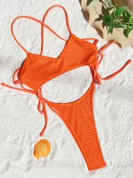 Women's Swimwear Sexy Hollow Tie Swimsuit One Piece Bikinis Halter High Waist Backless Lace Up Bathing Suit Beach Outfits Bodysuits