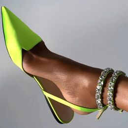 Women Flat Shoes Summer Fashion Beautiful Rhinestone Back Strap Lazy Pointy Luxury Sandals Lady Big Size 43 240321