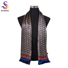 BYSIFA| Silver Grey Man100% Silk Scarf Printed Fashion Brand Male Long Scarves Men Scarf Fall Winter Pure Silk Scarf160*26cm 240312