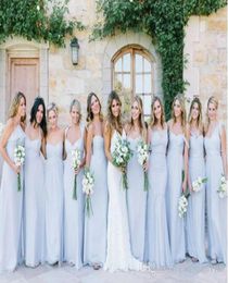 Ice Blue Bridesmaid Dresses Chiffon Country Long A Line Wedding Party Dress Vneck Long Evening Gowns Maid Of Honor Custom Made3189932