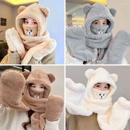 Berets Cute Bear Ear Plush Protection Bomber Hat Skullies Cap Mask Scarf Gloves Beanie