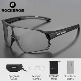 ROCKBROS Pochromic Bicycle Glasses UV400 Goggle Large Frame Men Women Sports Bike Eyewear Sungless Adjustable Cycling 240314