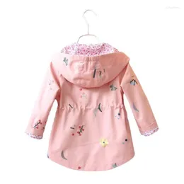 Jackets 2024 Spring Autumn Girls Windbreaker Coat Baby Kids Flower Embroidery Hooded Outwear For Coats Jacket Clothing