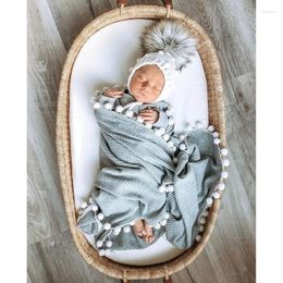 Blankets Baby Soft Cotton Receiving Blanket Waffle Knitting Hairballs Tassel Swaddle Wrap