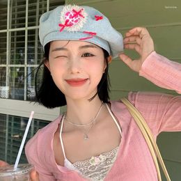 Berets Love Denim Beret Hats For Women Spring Summer Painter Cap Fashion Japanese Sboy Caps Bonnet Beanies Accessories
